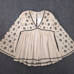 NWT Fate CreamEmbroidered Women's Tunic Babydoll Festival Country Top Size XL